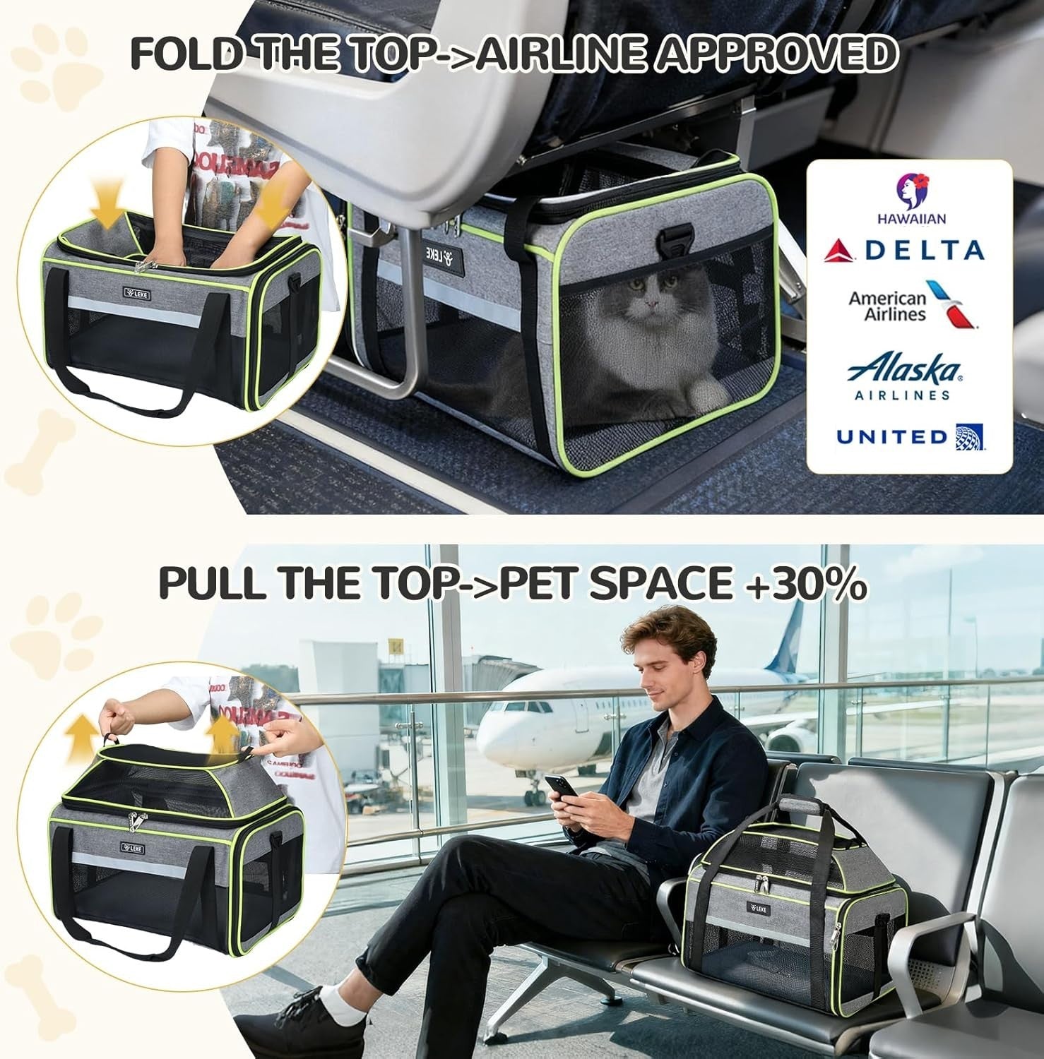 Lekereise -Expandable Pet Carrier - TSA Airline Approved Soft Sided Small Dogs