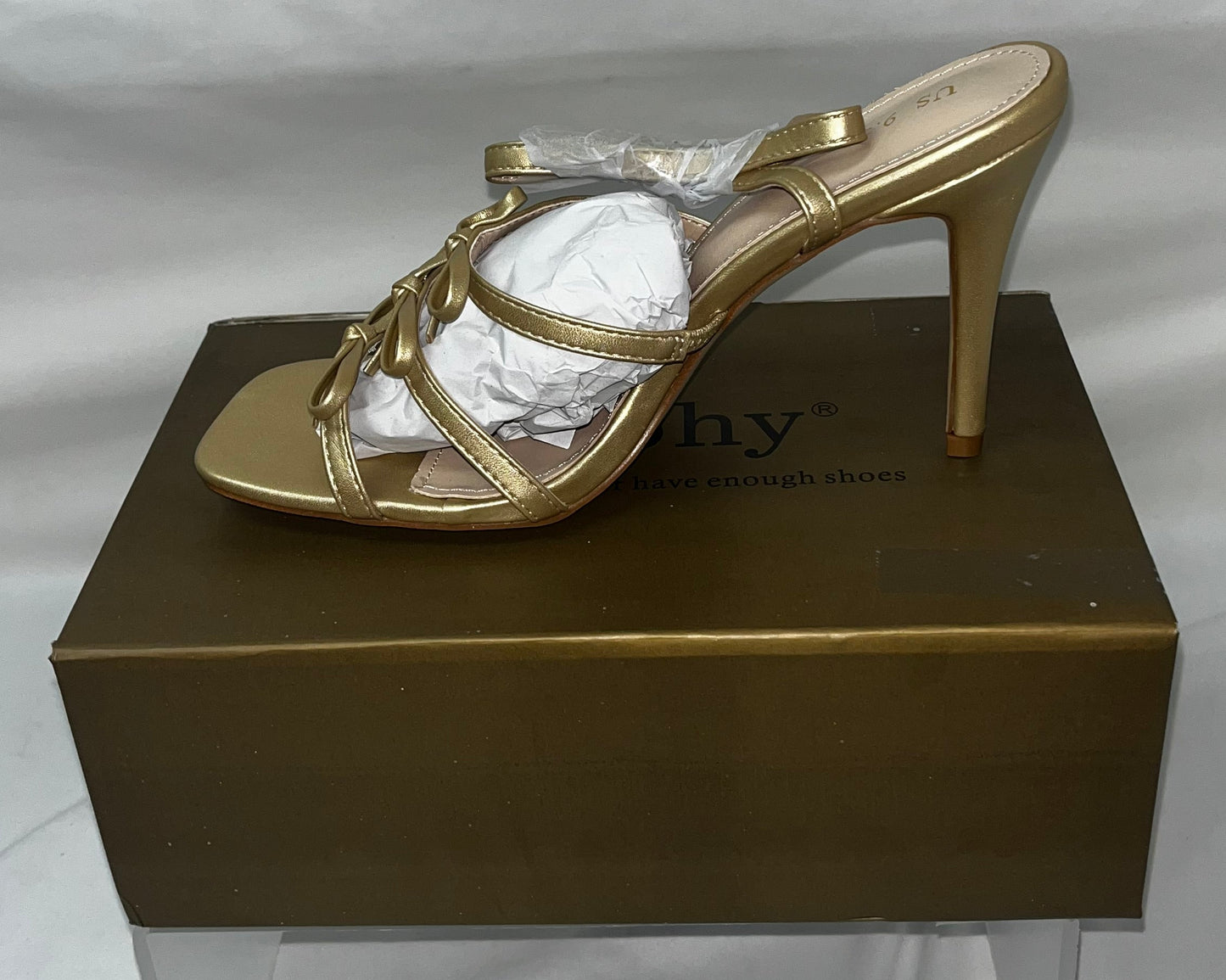 Perphy Women's Gold Strappy High Heel Slide Sandals