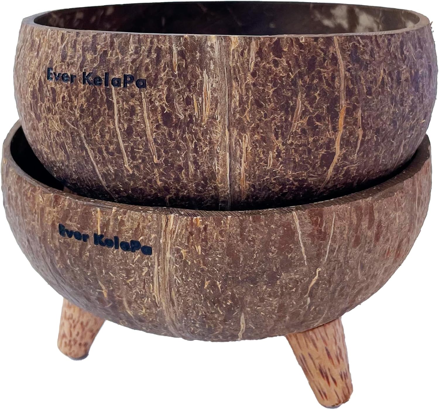 Set of 2 Coconut Bowls w/ Wooden Legs Natural Handmade Rustic Decor by EVER KELAPA