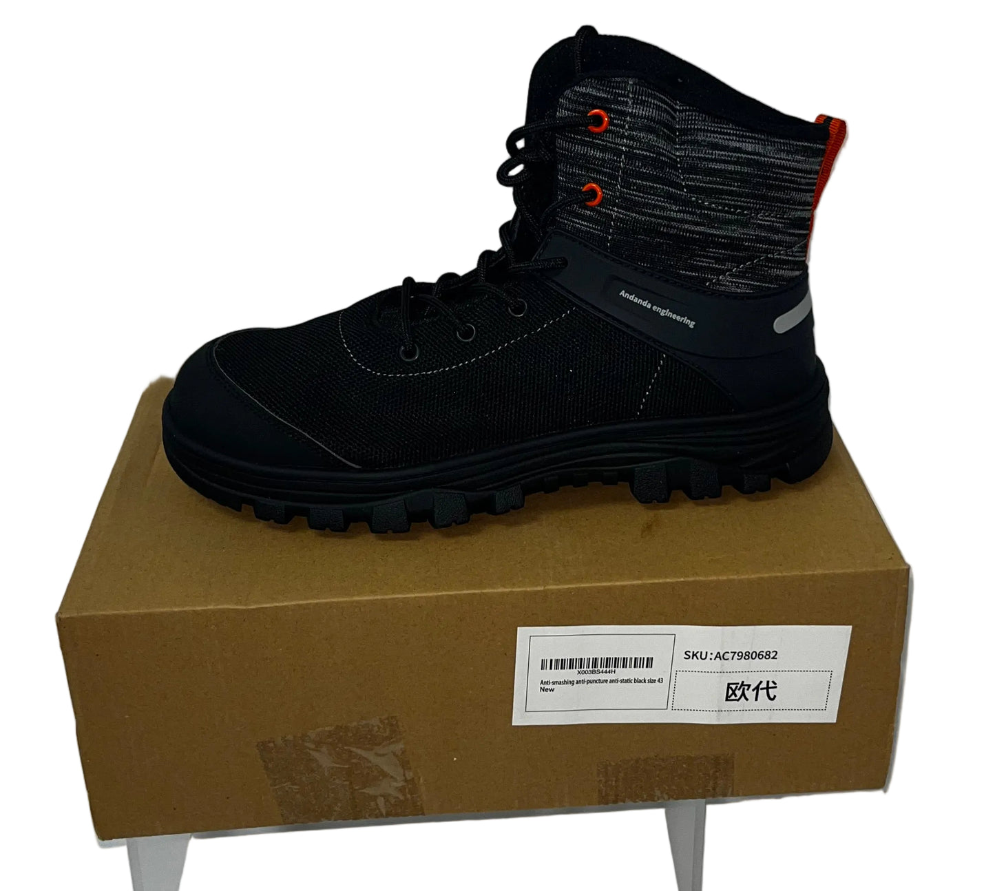 Andanda Men's Safety Work Boots Steel Toe Anti Slip Puncture Resistant Black