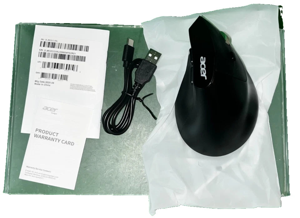 Lot of 3 - Acer Wireless Ergonomic Mice - Black Rechargeable Via USB With Adjustable DPI