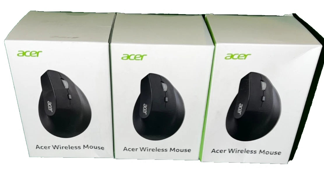Lot of 3 - Acer Wireless Ergonomic Mice - Black Rechargeable Via USB With Adjustable DPI