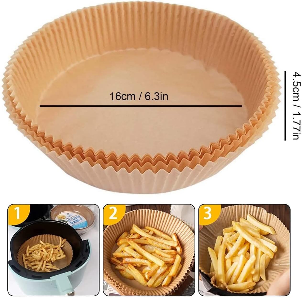 Lot of 3 - Air Fryer Paper Liners 100PCS Each Disposable Baking Liners (300pcs)