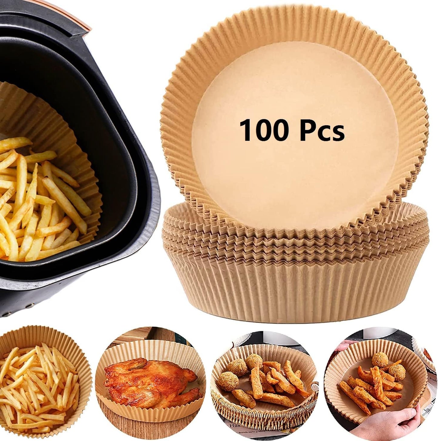 Lot of 3 - Air Fryer Paper Liners 100PCS Each Disposable Baking Liners (300pcs)