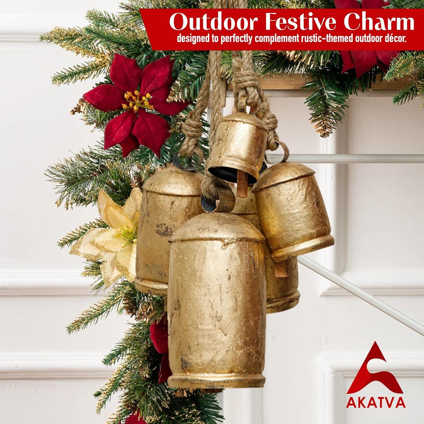 Lot of 3 - AKATVA Large Brass Cow Bell Wind Chimes Rustic Farmhouse Decor