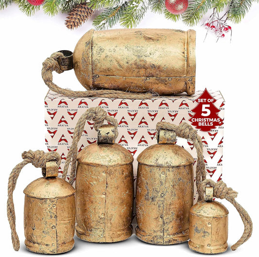 Lot of 3 - AKATVA Large Brass Cow Bell Wind Chimes Rustic Farmhouse Decor
