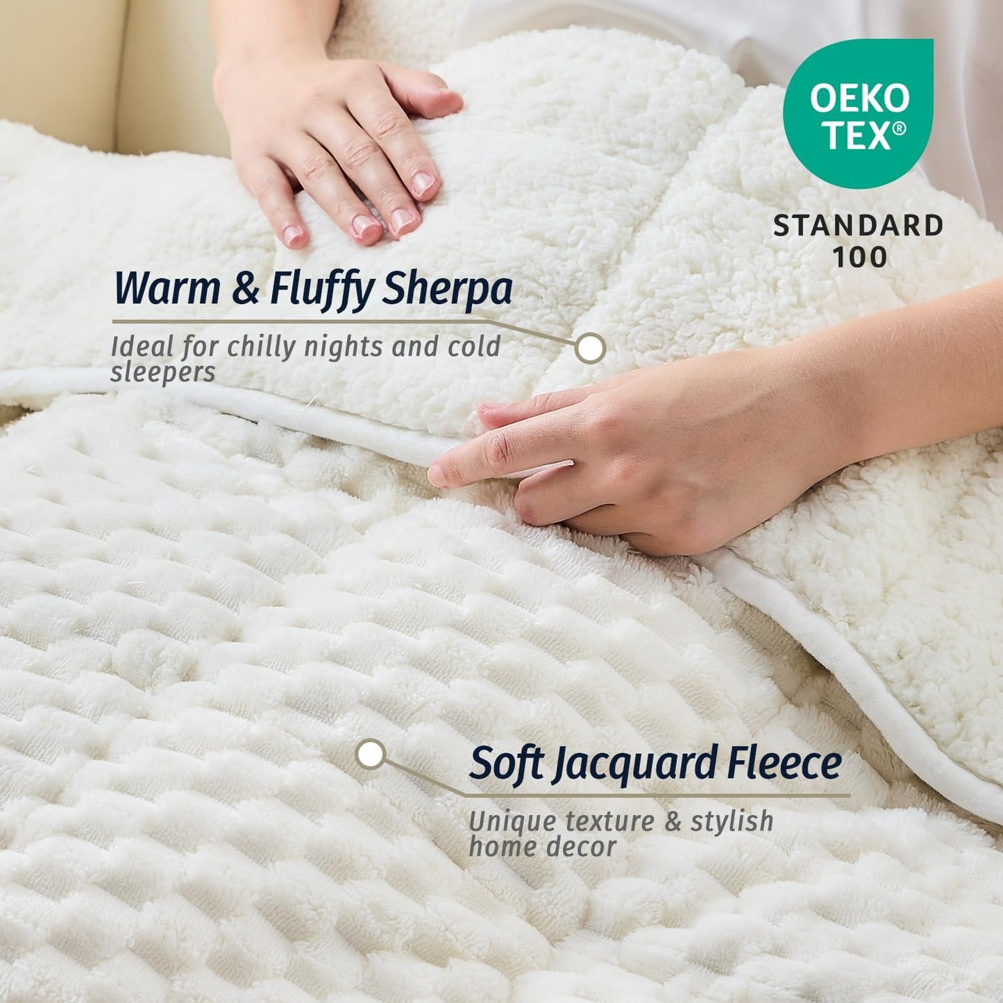Wemore 20lb Weighted Blanket Sherpa Fleece Heavy Blanket 60x80 Adult Cream