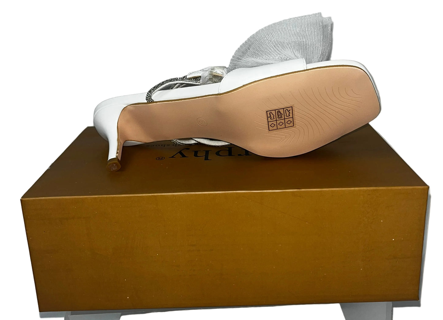 Perphy Women's Rhinestone Bow Kitten Heel Mule Sandals White