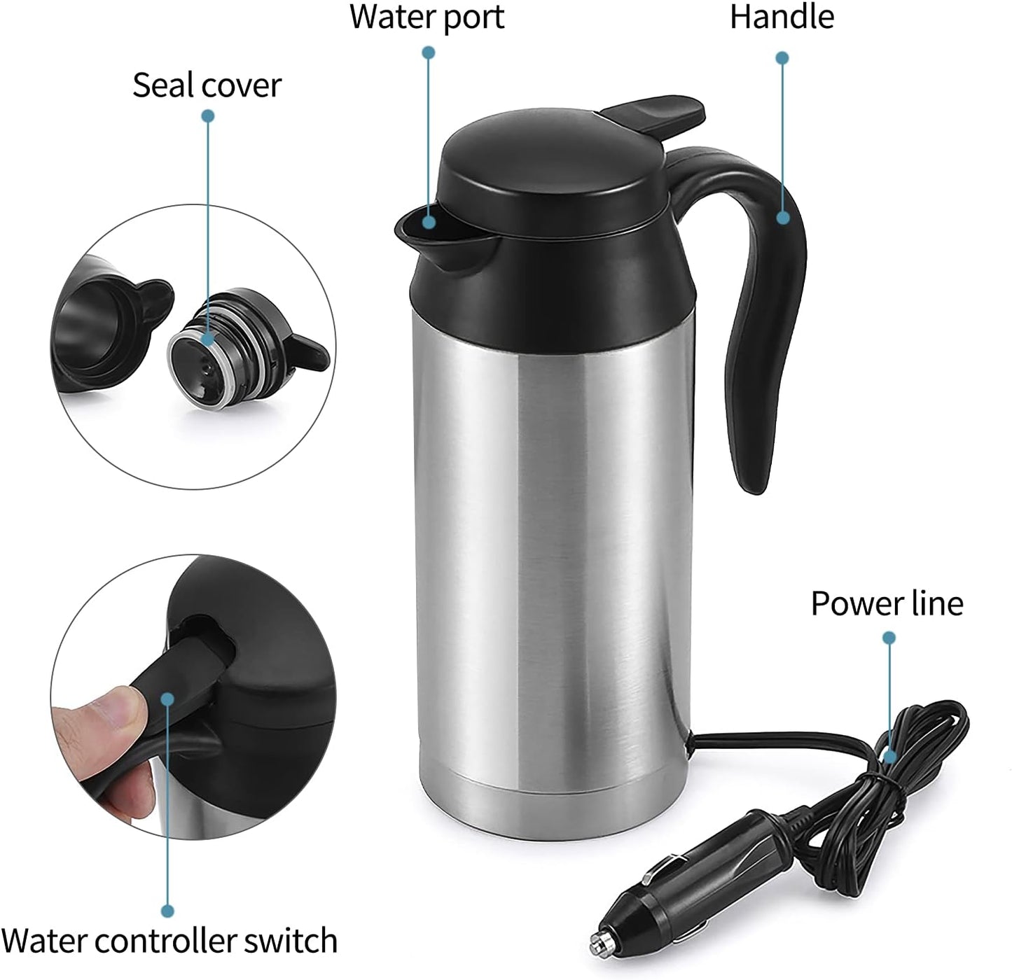 Lot of 9 - Sunsbell Heated Travel Mug – 12V Car Coffee Warmer - Boiling Kettle - Stainless Steel