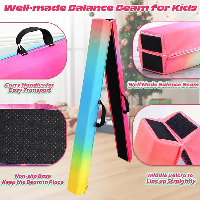 PreGymnastic Folding Gymnastics Balance Beam – 6FT & 8FT Suede EVA Foam Rounded Edge