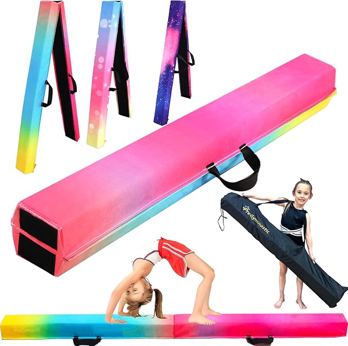 PreGymnastic Folding Gymnastics Balance Beam – 6FT & 8FT Suede EVA Foam Rounded Edge