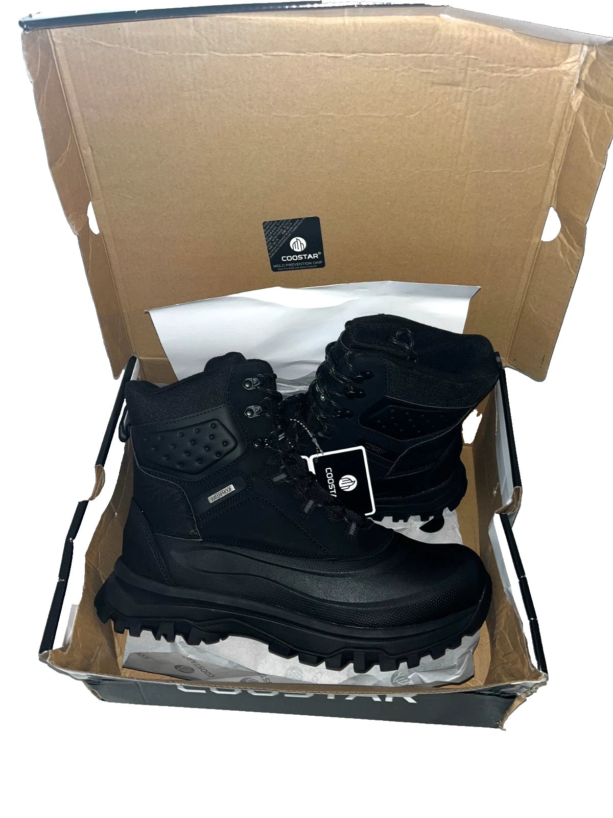COOSTAR Men’s Waterproof Black Work & Hiking Boots – Size 13