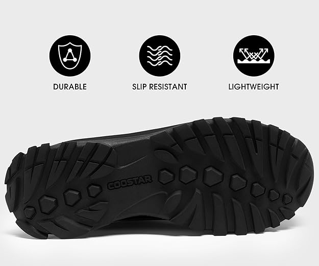 COOSTAR Men’s Waterproof Black Work & Hiking Boots – Size 13