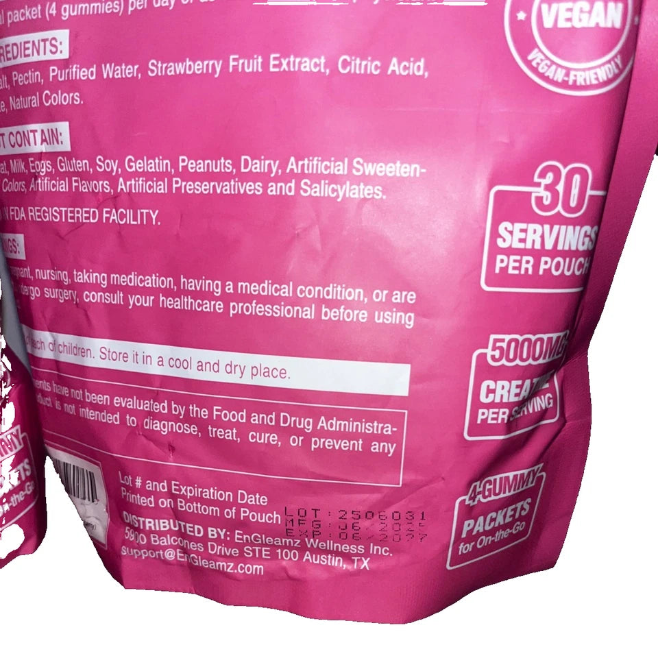 Lot of 19 - EnGleamz Creatine Gummies 5000mg Sugar Free 120 Ct Strawberry Exp 2027