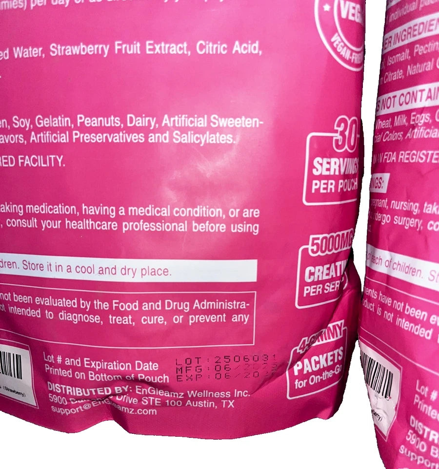 Lot of 19 - EnGleamz Creatine Gummies 5000mg Sugar Free 120 Ct Strawberry Exp 2027