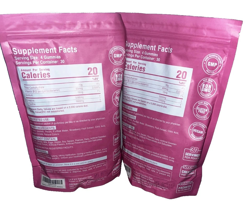 Lot of 19 - EnGleamz Creatine Gummies 5000mg Sugar Free 120 Ct Strawberry Exp 2027