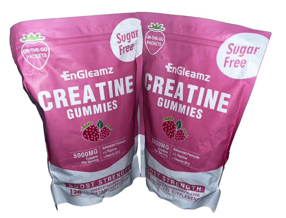 Lot of 19 - EnGleamz Creatine Gummies 5000mg Sugar Free 120 Ct Strawberry Exp 2027