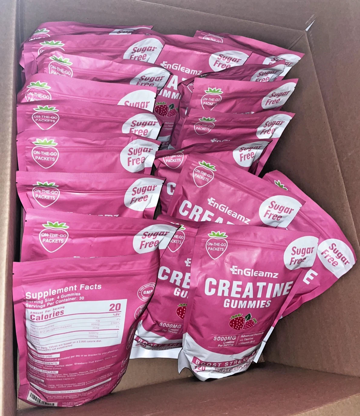 Lot of 19 - EnGleamz Creatine Gummies 5000mg Sugar Free 120 Ct Strawberry Exp 2027