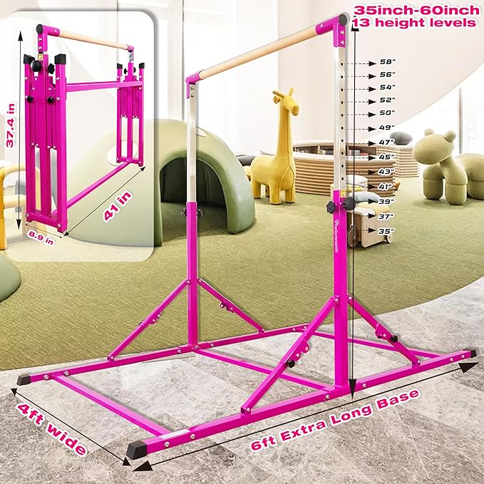 PreGymnastic Folding Gymnastics Training Bar – Adjustable Kids Balance Bar