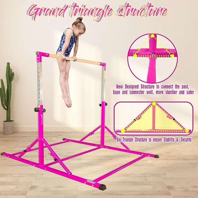 PreGymnastic Folding Gymnastics Training Bar – Adjustable Kids Balance Bar