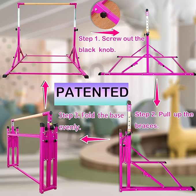 PreGymnastic Folding Gymnastics Training Bar – Adjustable Kids Balance Bar