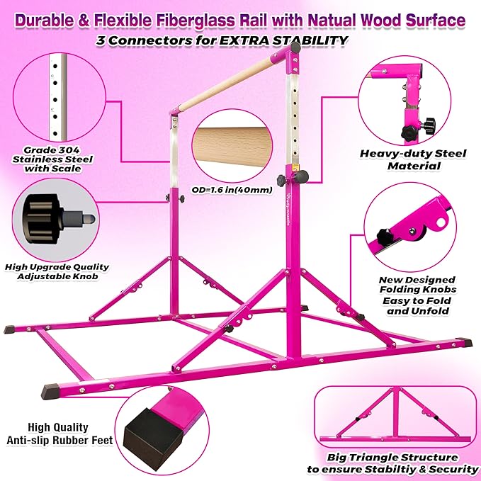 PreGymnastic Folding Gymnastics Training Bar – Adjustable Kids Balance Bar