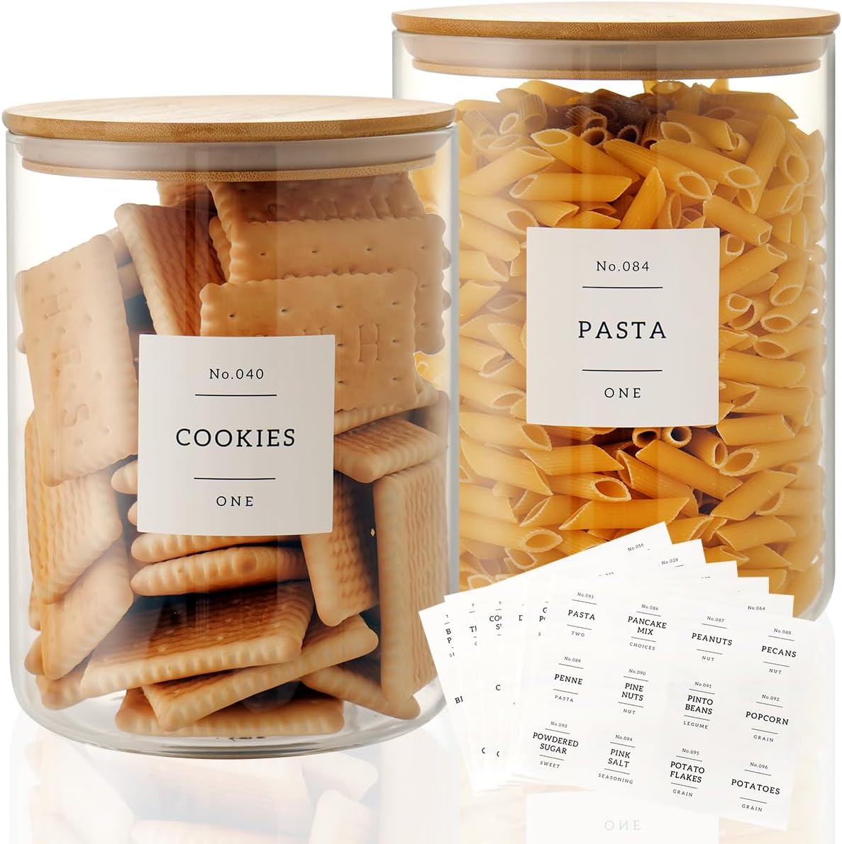 Set of 2 - Glass Storage Jars with Bamboo Lids - Airtight Kitchen Pantry Jars