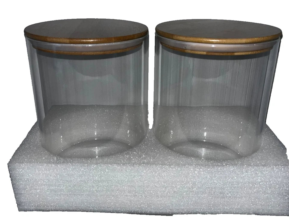 Set of 2 - Glass Storage Jars with Bamboo Lids - Airtight Kitchen Pantry Jars
