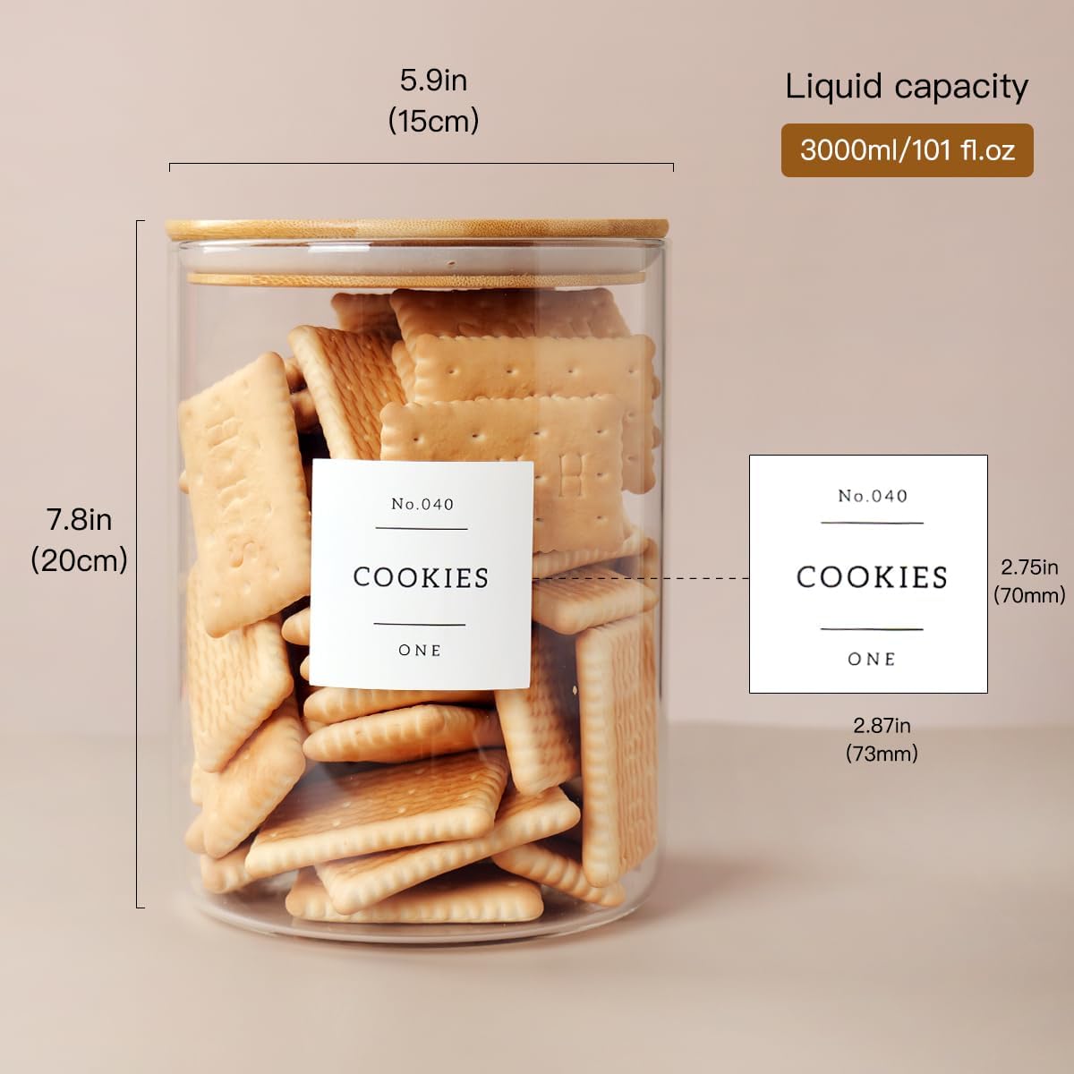 Set of 2 - Glass Storage Jars with Bamboo Lids - Airtight Kitchen Pantry Jars