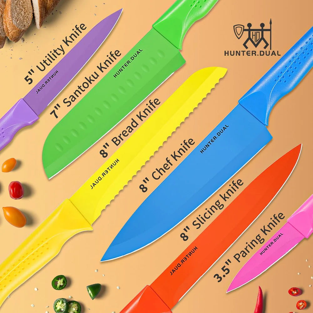 Lot of 3 - 12 Piece Rainbow Kitchen Knife Set w/ Sheaths Colorful Cooking