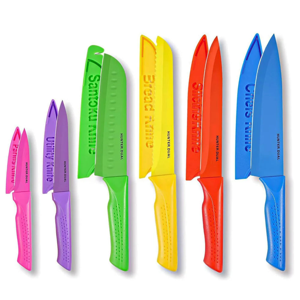 Lot of 3 - 12 Piece Rainbow Kitchen Knife Set w/ Sheaths Colorful Cooking