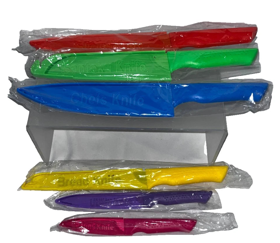 Lot of 3 - 12 Piece Rainbow Kitchen Knife Set w/ Sheaths Colorful Cooking
