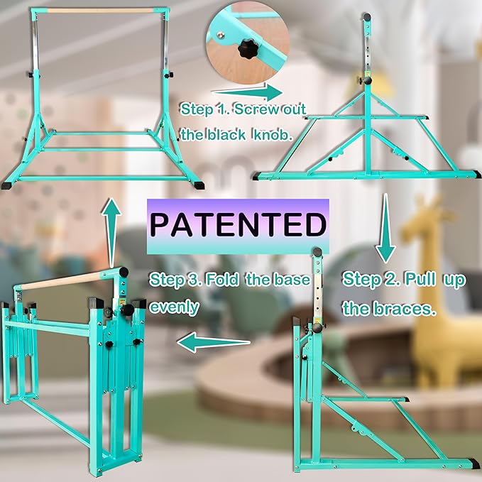 PreGymnastic Folding Gymnastics Training Bar – Adjustable Kids Balance Bar