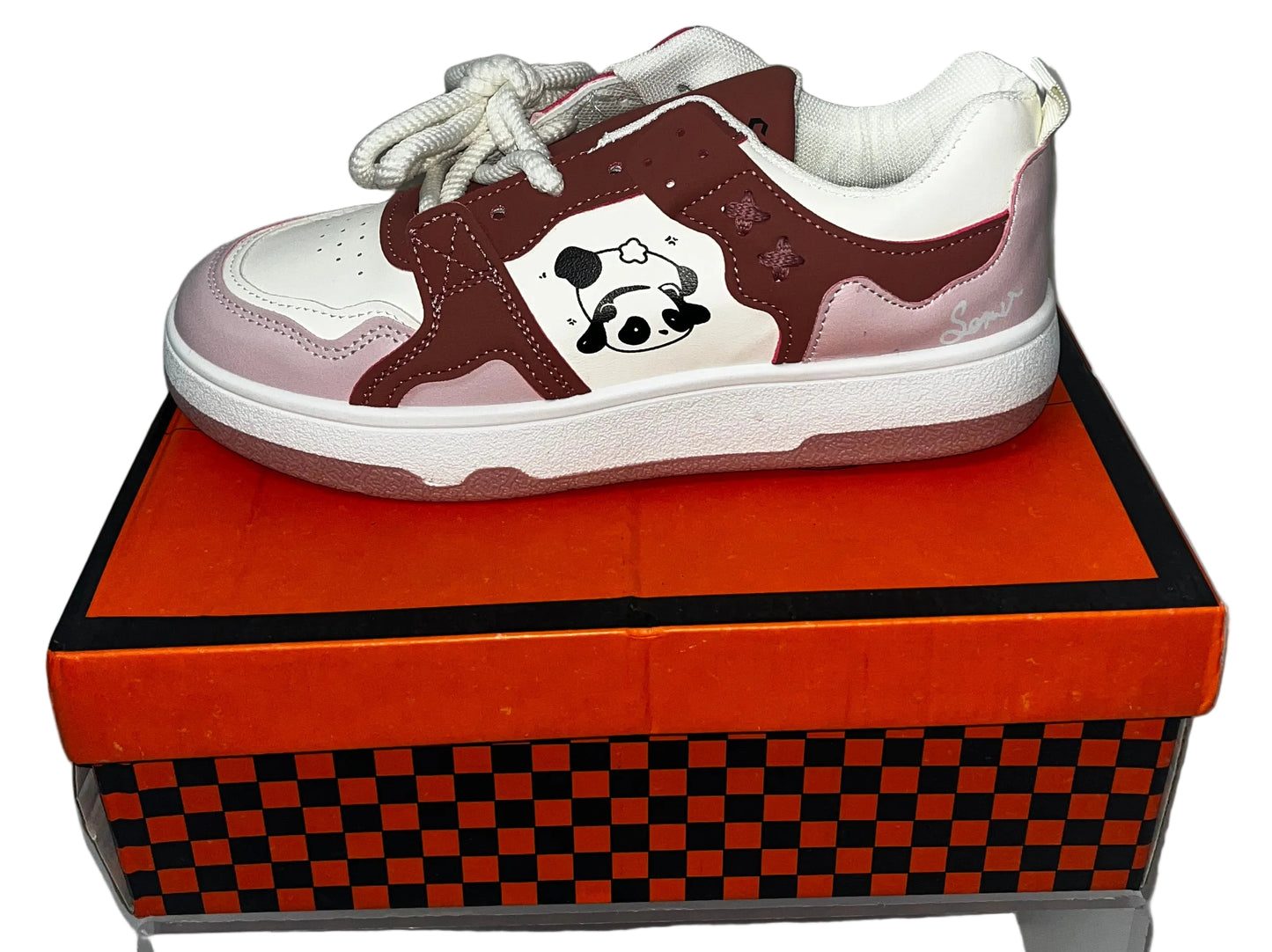 Women's Panda Graphic Chunky Sneakers Pink Brown White
