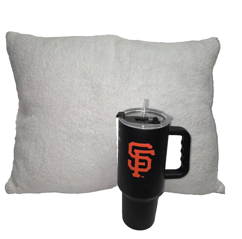 San Francisco Giants Holiday Pillow & 20oz Insulated Tumbler Bundle–Winter Fans