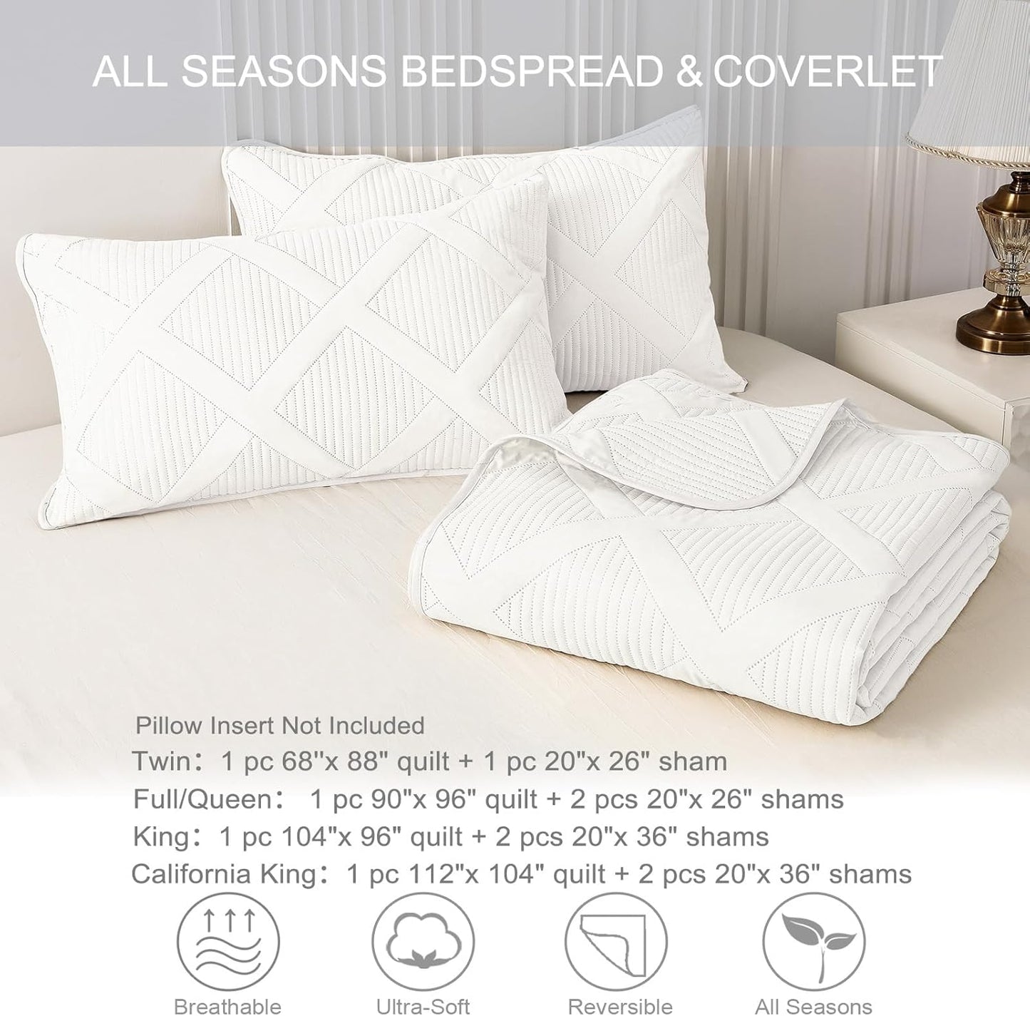 Lot of 4 - Exclusivo MezclaTwin Quilt Set Bundle – White Bedding Sets with Pillow Shams