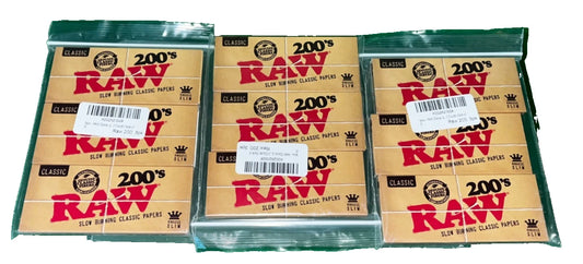 Lot of 3 - RAW Classic 200’s Slow Burning Papers – Nine Pack - 1800 Papers - King Size Slim