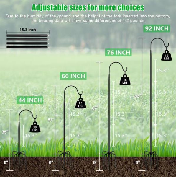 Heavy-Duty Shepherd’s Hook Garden Stakes – 8-Pack Bundle | Adjustable Height Up to 92”