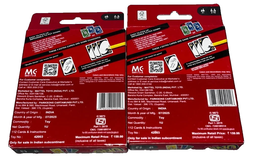 Lot of 2 - UNO Original Card Game - Customizable Wild Cards - Family Fun Game