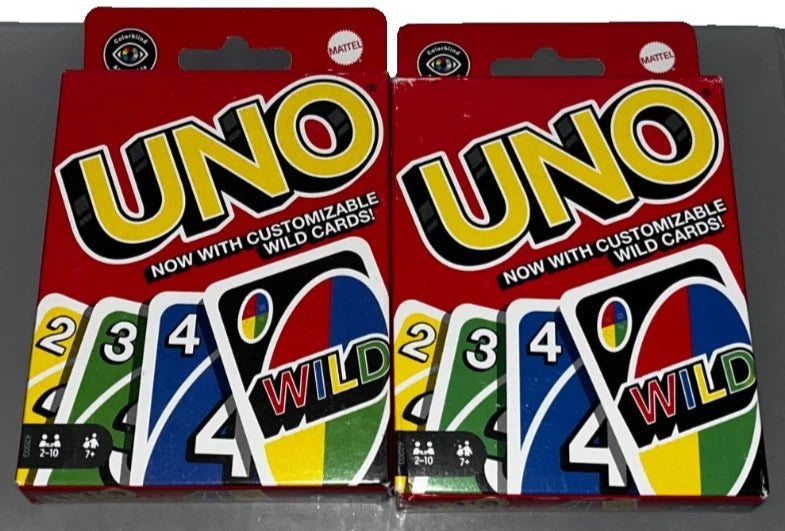 Lot of 2 - UNO Original Card Game - Customizable Wild Cards - Family Fun Game