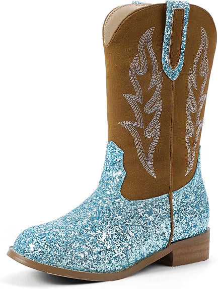 Lot of 5 - Hehainom Blue & Silver Glitter Sequin Cowgirl Boots