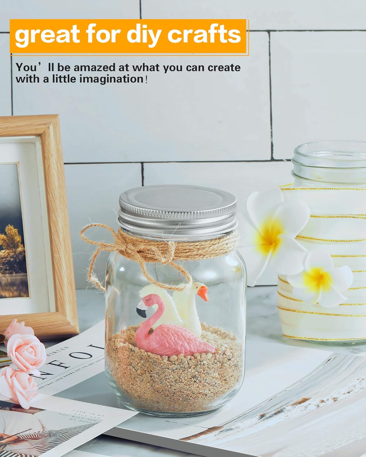 8 Pack of Mason Jars - Glass Set with Lids & Labels - 16oz