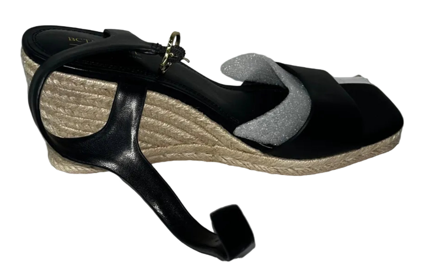BCTEX COLL Women's Black Espadrille Wedge Sandals Ankle Strap