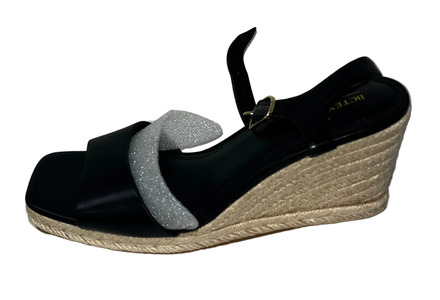 BCTEX COLL Women's Black Espadrille Wedge Sandals Ankle Strap
