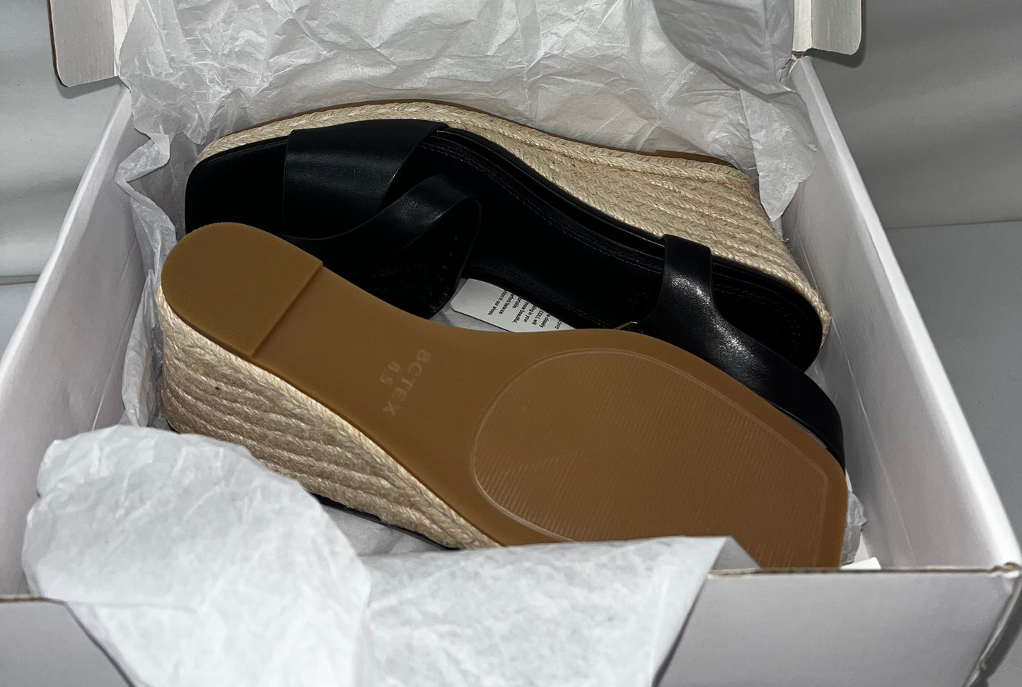 BCTEX COLL Women's Black Espadrille Wedge Sandals Ankle Strap