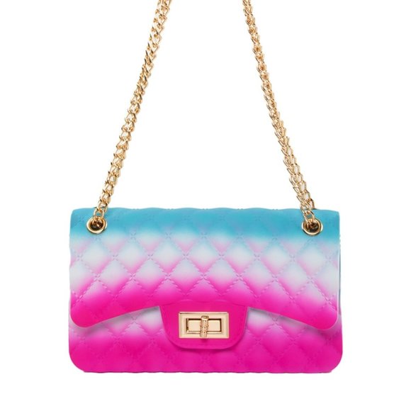 Lot of 2 - Quilted Jelly Handbag Purse Chain Strap Pink Blue Ombre by Unbranded