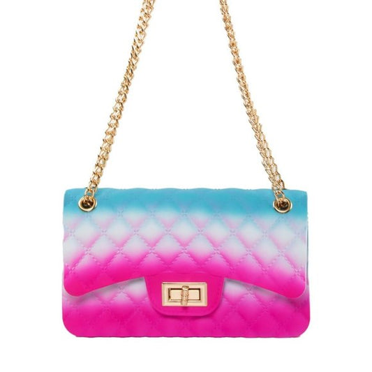 Lot of 2 - Quilted Jelly Handbag Purse Chain Strap Pink Blue Ombre by Unbranded