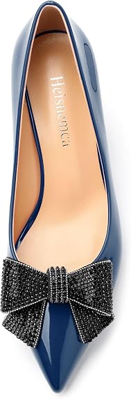 Lot of - 4 Heishemca Navy Blue Patent Bow Kitten Heel Pumps Women's US 7.5 New by Heishemca