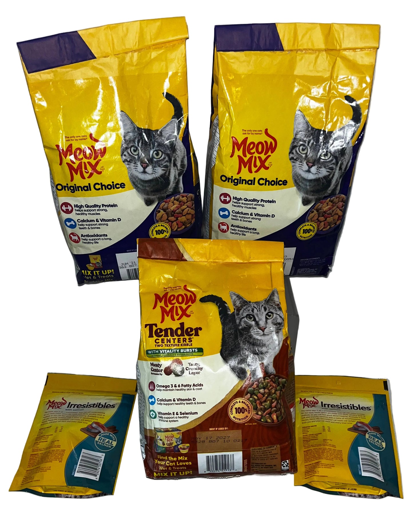 Lot of 5 - Mixed Meow Mix Cat Food & Treats Original Choice Tender Centers by Meow Mix