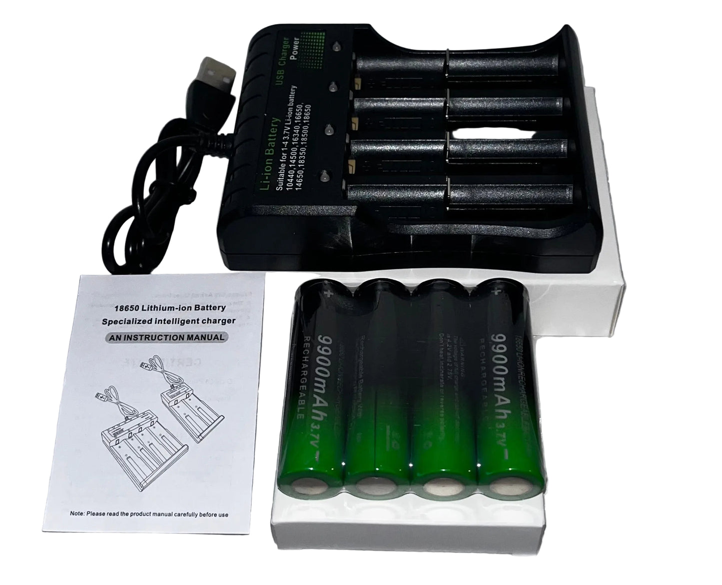 Lot of 4 - 18650 Battery Charger Kits w/ 4 Rechargeable Batteries